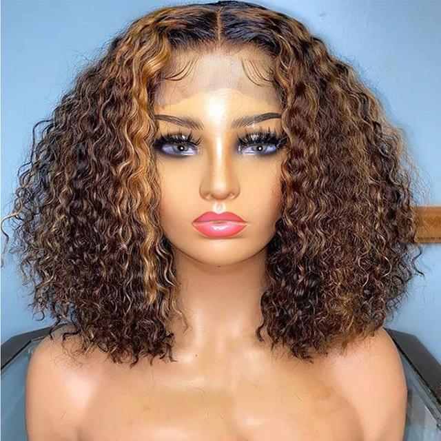 T Part Deep Curly Short Bob Wig Highlight Human Vigin Hair - wigirlhair