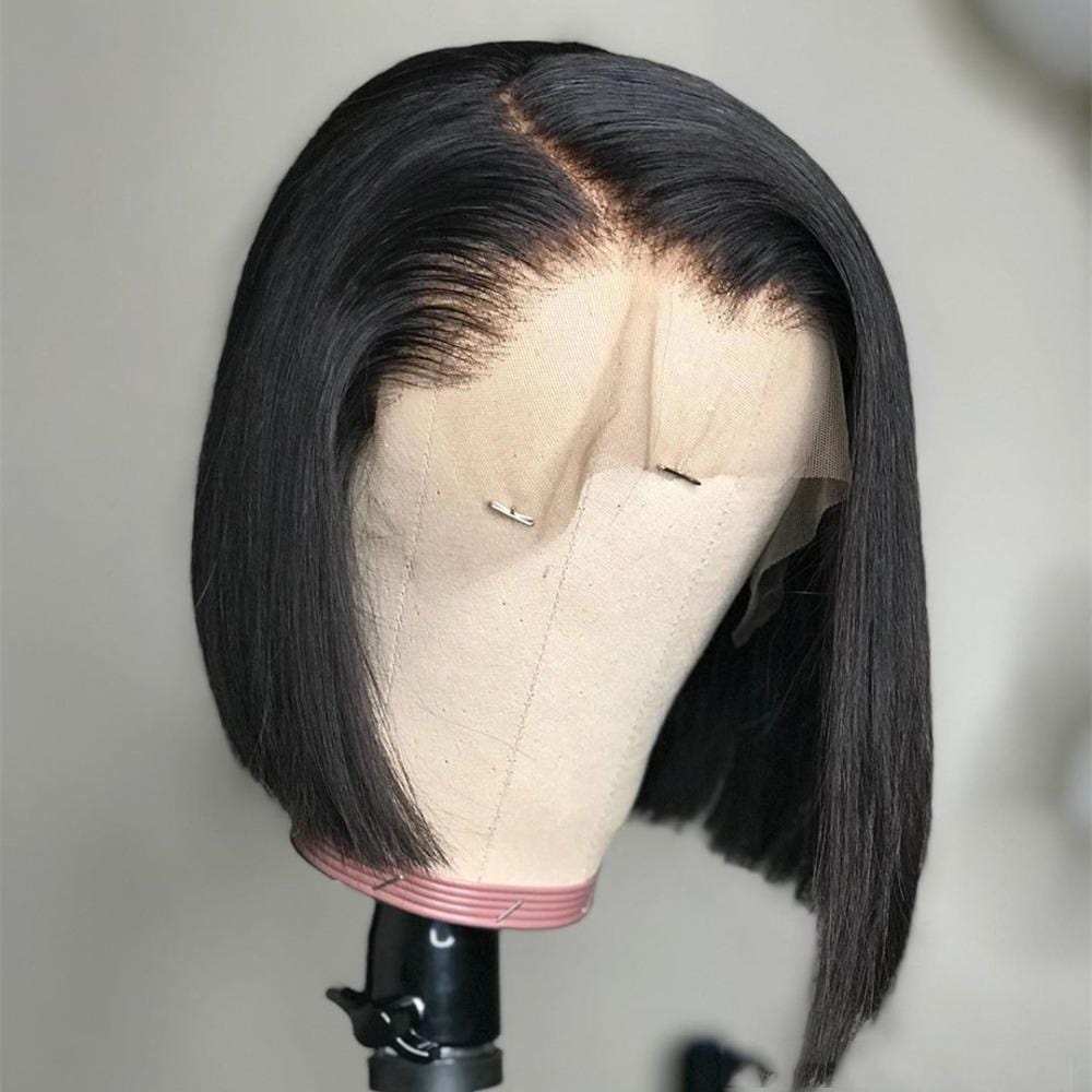 13X4 Short Bob Wigs Straight Human Hair Lace Front Wig Silky Blunt Cut-wigirlhair