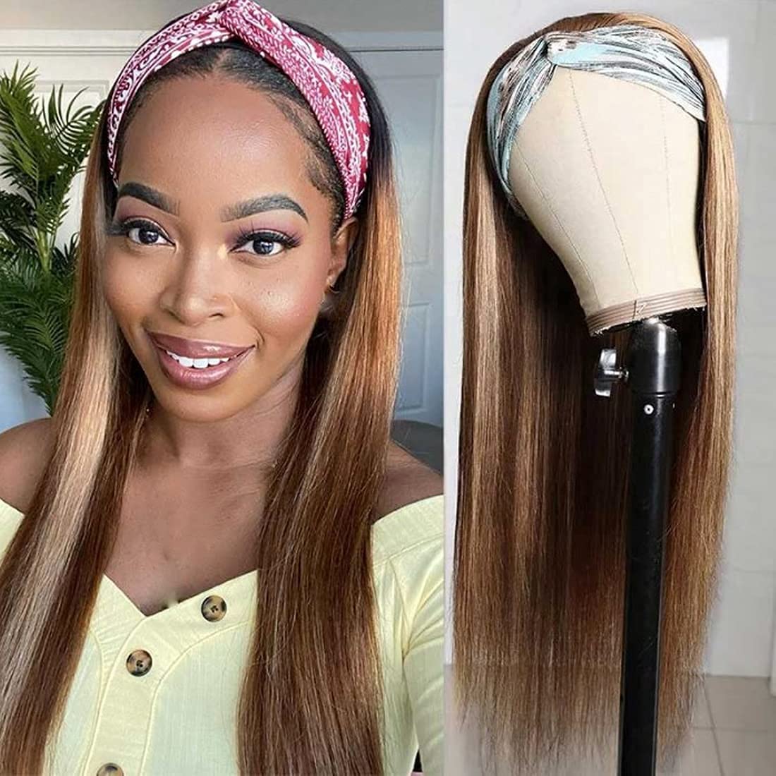 #1B/412 Ombre Color Highlight Straight Headband Wigs Virgin Human Hair-wigirlhair