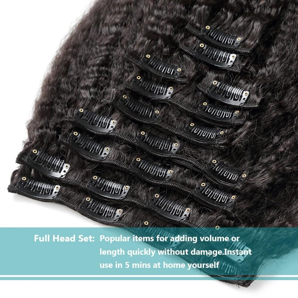 140G Brazilian Hair Kinky Straight Clip in Hair Extension #1B 10PSet
