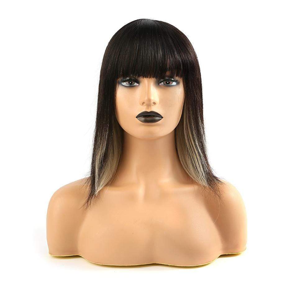 Highlight Mix Color Bob Bang Wig Ombre Human Hair Silky Blunt Cut - wigirlhair