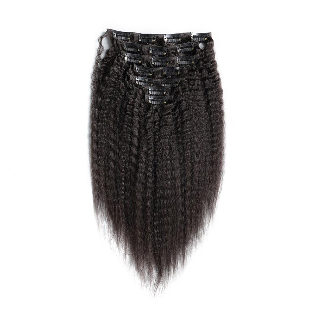 70G Brazilian Hair Kinky Straight Clip in Hair Extension #1B 7PSet