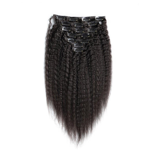 70G Brazilian Hair Kinky Straight Clip in Hair Extension #1B 7PSet