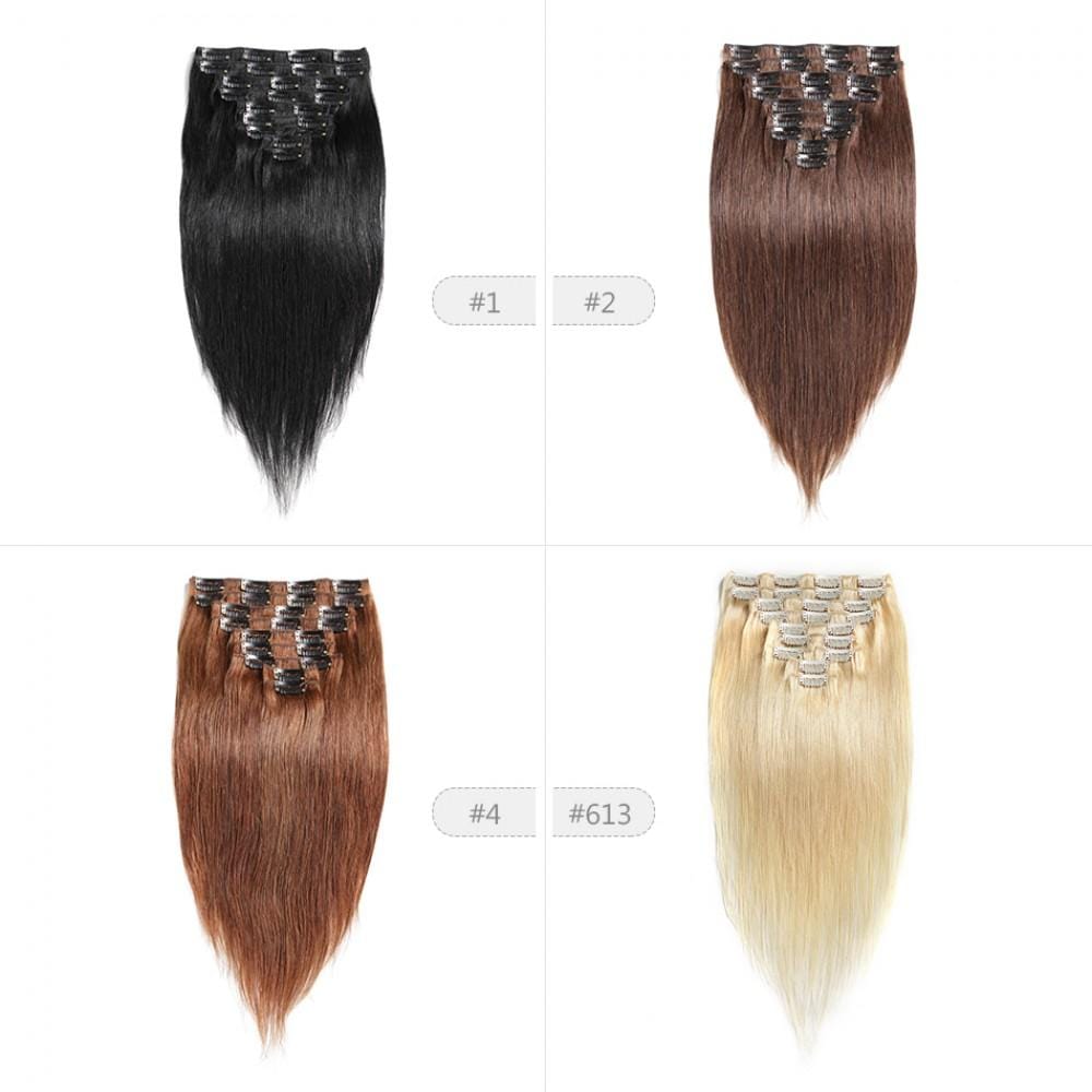140G Brazilian Hair Straight Clip in Hair Extension #1B #1 #2 #4#613 10PSet