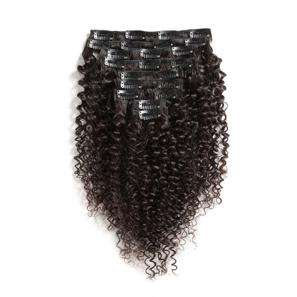 140G Brazilian Hair Kinky Curly Clip in Hair Extension #1B 10PSet