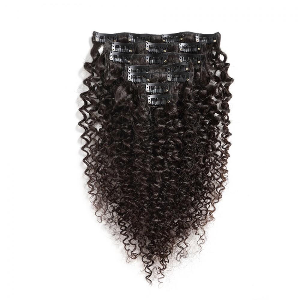 70G Brazilian Hair Kinky Curly Clip in Hair Extension #1B 7PSet
