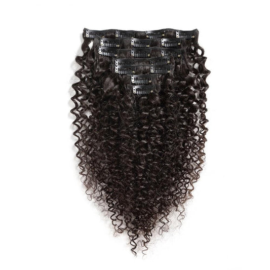 70G Brazilian Hair Kinky Curly Clip in Hair Extension #1B 7PSet