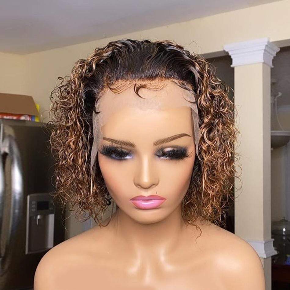 T Part 13x4 Balayage Pixie Cut Curly Bob Wig Virgin Human Hair-wigirlhair