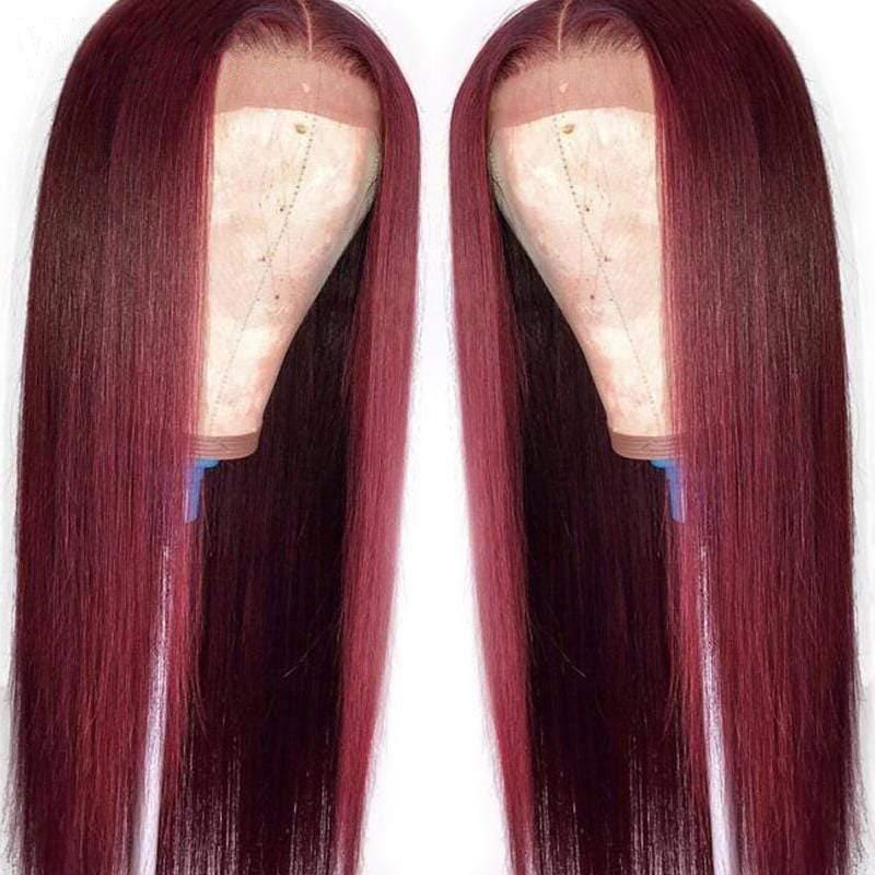 99J Burgundy Straight T-Part Lace Frontal Wig Human Hair Wigs - wigirlhair