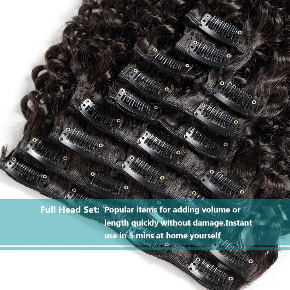 140G Brazilian Hair Kinky Curly Clip in Hair Extension #1B 10PSet