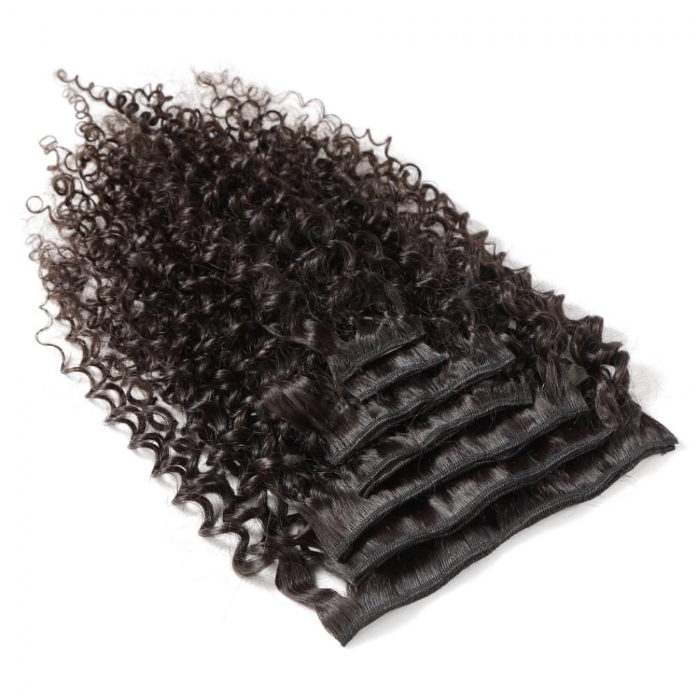 100G Brazilian Hair Kinky Curly Clip in Hair Extension #1B 7PSet
