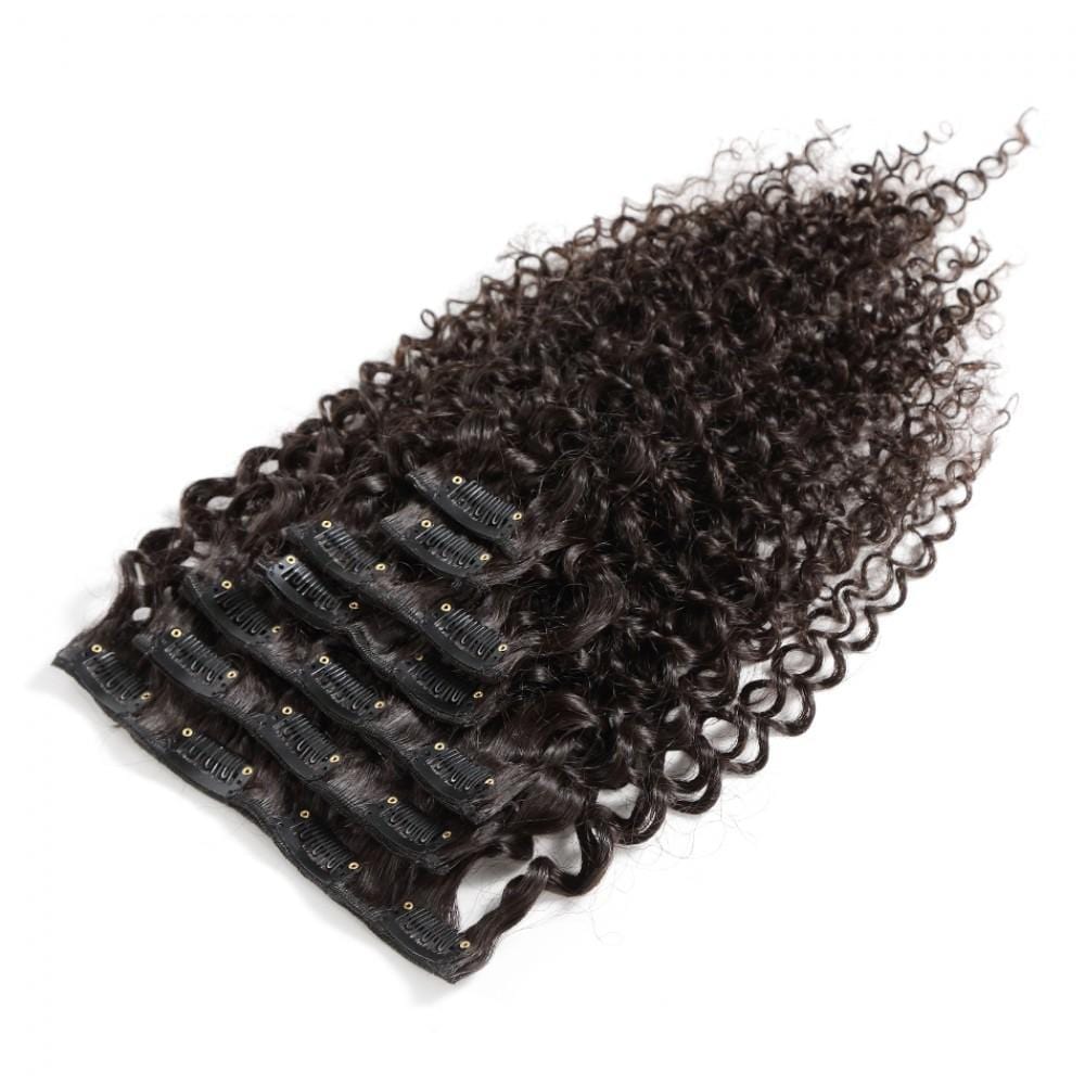 70G Brazilian Hair Kinky Curly Clip in Hair Extension #1B 7PSet