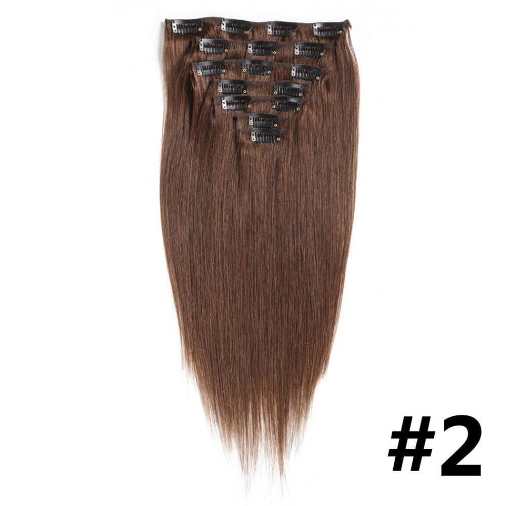 100G Brazilian Hair Straight Clip in Hair Extension #1B #1 #2 #4#613 7PSet