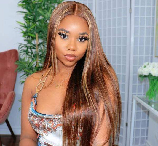 4x4 #1B/412 Mix Color Straight Human Hair Lace Front Wig - wigirlhair