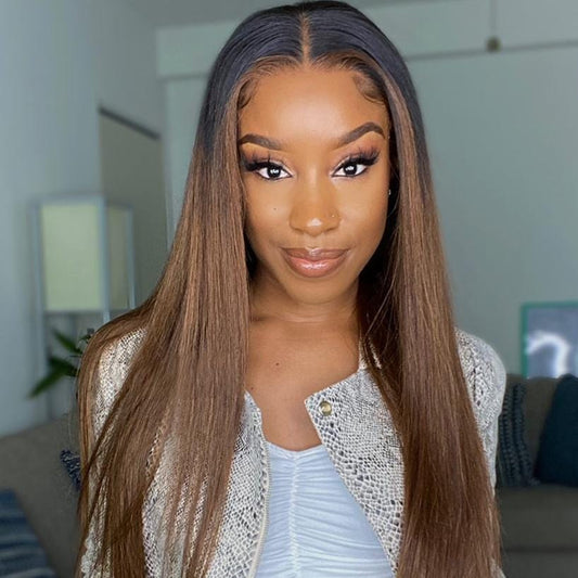 4x4 #1B/4 Highlight Ombre Straight Human Hair Lace Front Wig - wigirlhair