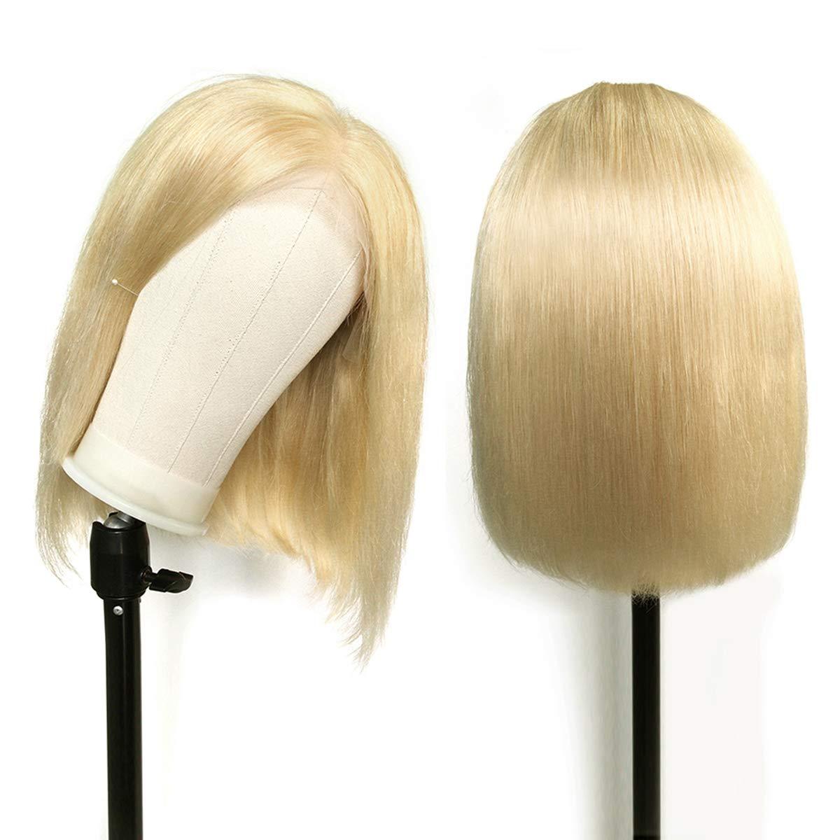 4x4 #613 Blonde Straight Bob Wig Human Hair Lace Front Wig Silky Blunt Cut - wigirlhair
