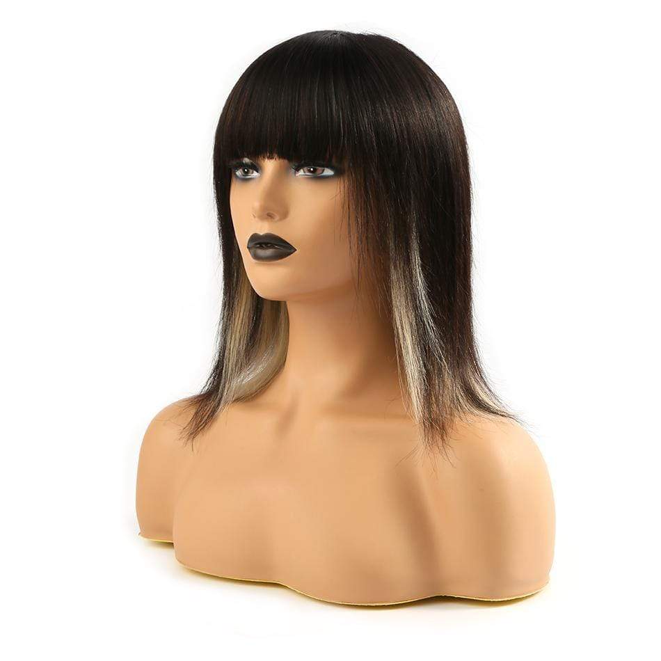 Highlight Mix Color Bob Bang Wig Ombre Human Hair Silky Blunt Cut - wigirlhair