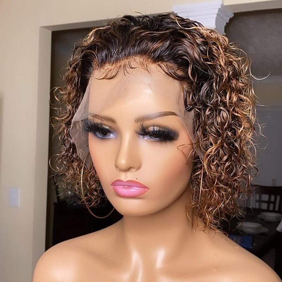 T Part 13x4 Balayage Pixie Cut Curly Bob Wig Virgin Human Hair-wigirlhair