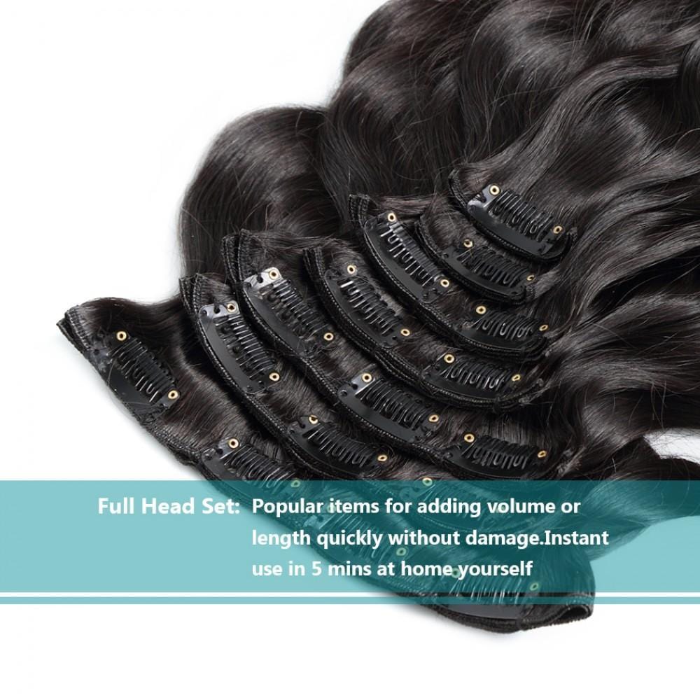#1B 100G Brazilian Hair Body Wave Clip in Hair Extension 7PSet