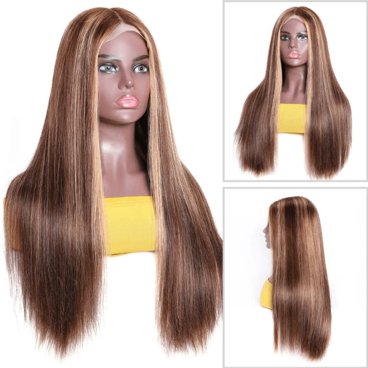 4x4 #1B/412 Highlight Straight Human Hair Lace Front Wig - wigirlhair