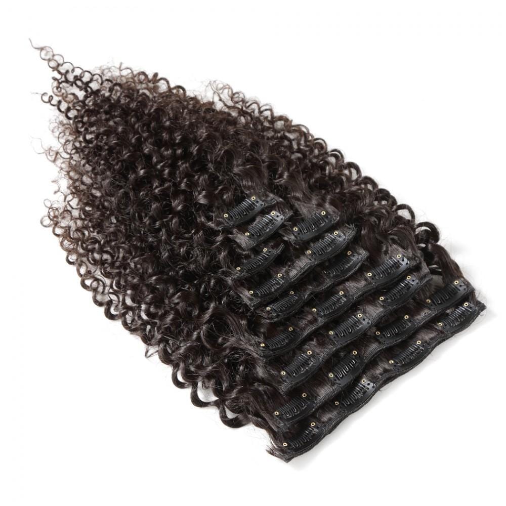 140G Brazilian Hair Kinky Curly Clip in Hair Extension #1B 10PSet
