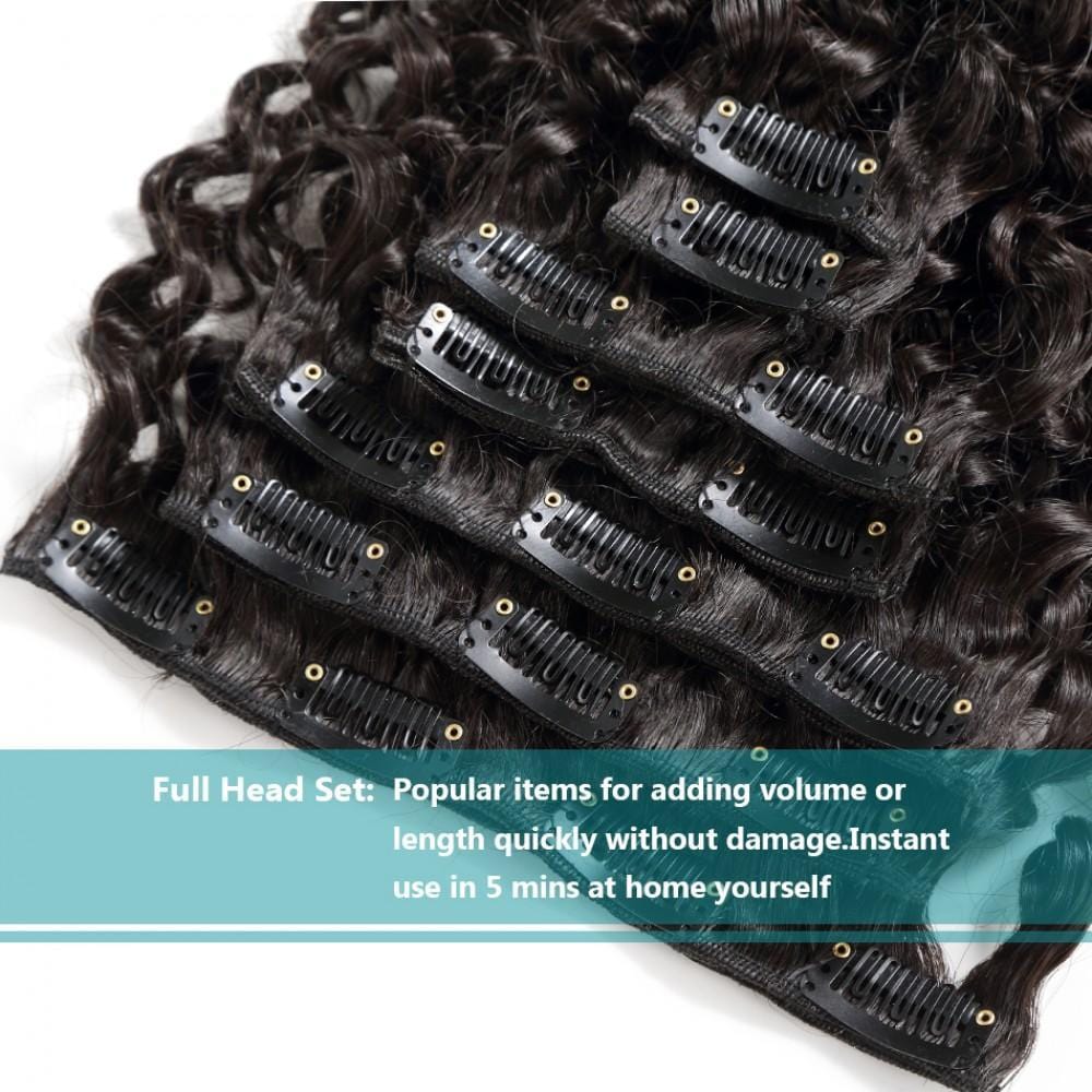 70G Brazilian Hair Kinky Curly Clip in Hair Extension #1B 7PSet