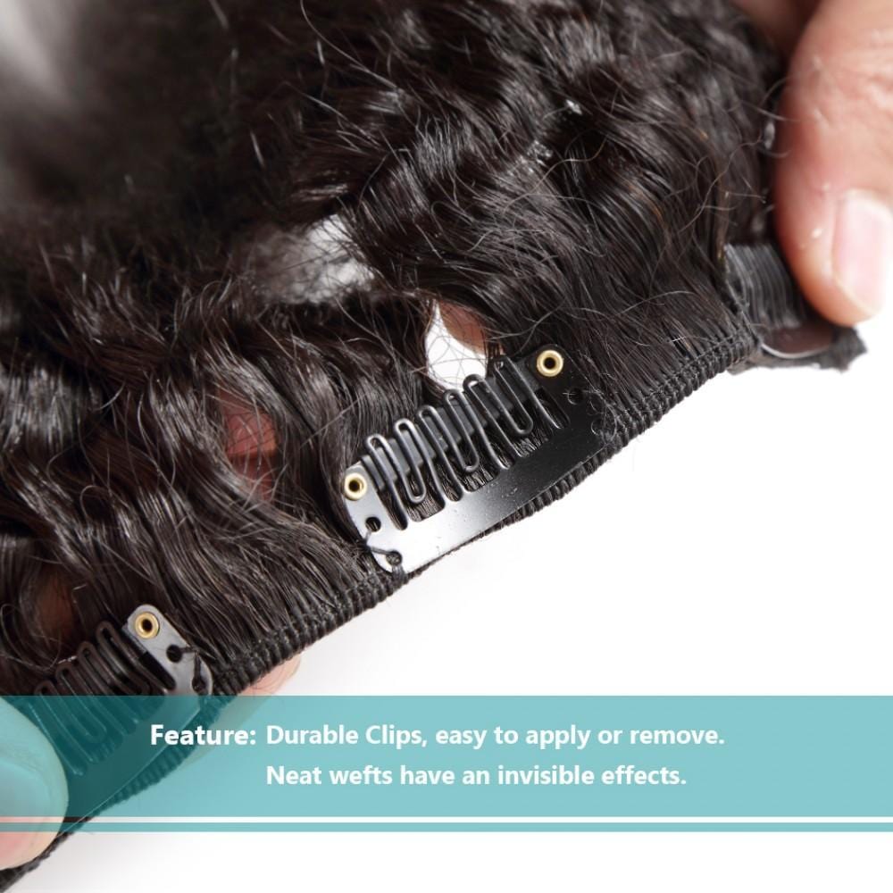 70G Brazilian Hair Kinky Straight Clip in Hair Extension #1B 7PSet