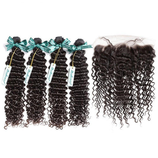 7A 4 Bundles Brazilian Hair With Frontal Deep Wave - wigirlhair