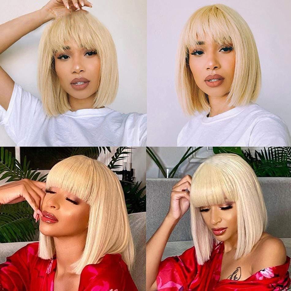 613 Blonde Bob Bang Wigs Virgin Human Hair-wigirlhair