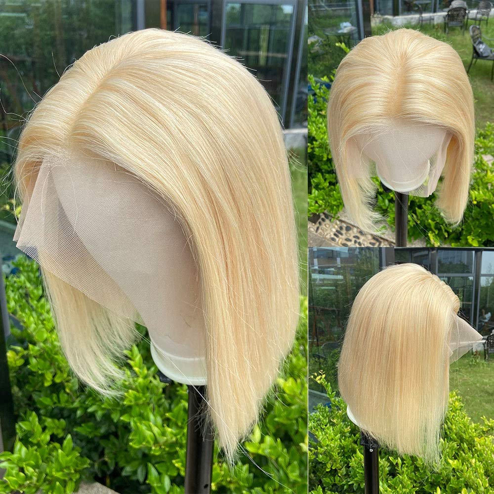 #613 Blonde Straight Bob Wig Human Hair Lace Front Wig Silky Blunt Cut-wigirlhair