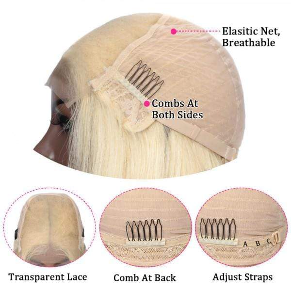 613 Human Hair Lace Front Wig Straight Blonde Wigs Brazilian Hair Transparent Lace Wigs-wigirlhair