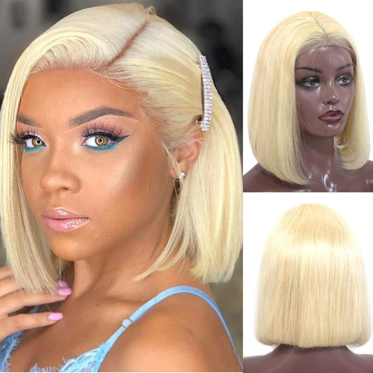 #613 Blonde Straight Bob Wig Human Hair Lace Front Wig Silky Blunt Cut-wigirlhair