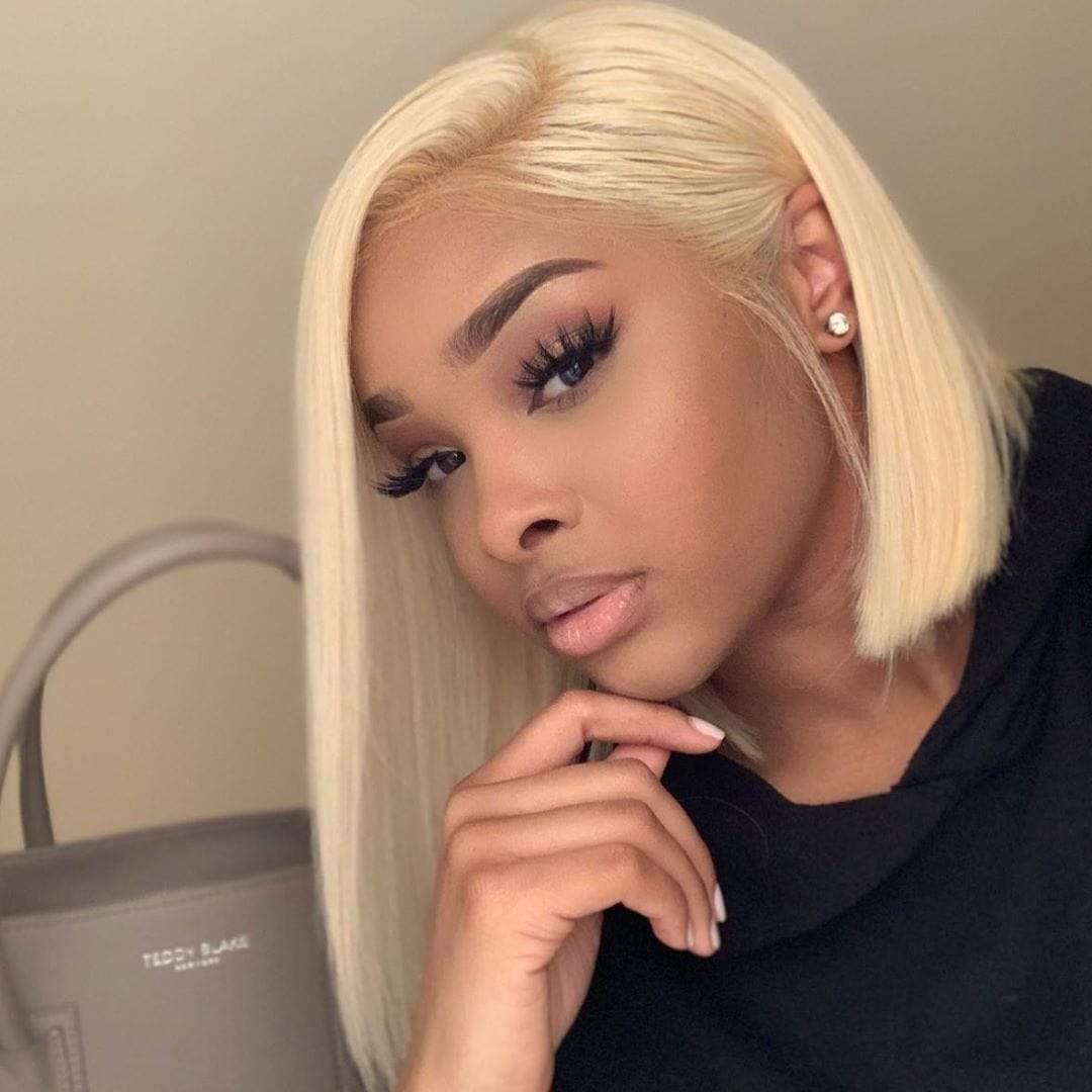 #613 Blonde Straight Bob Wig Human Hair Lace Front Wig Silky Blunt Cut-wigirlhair