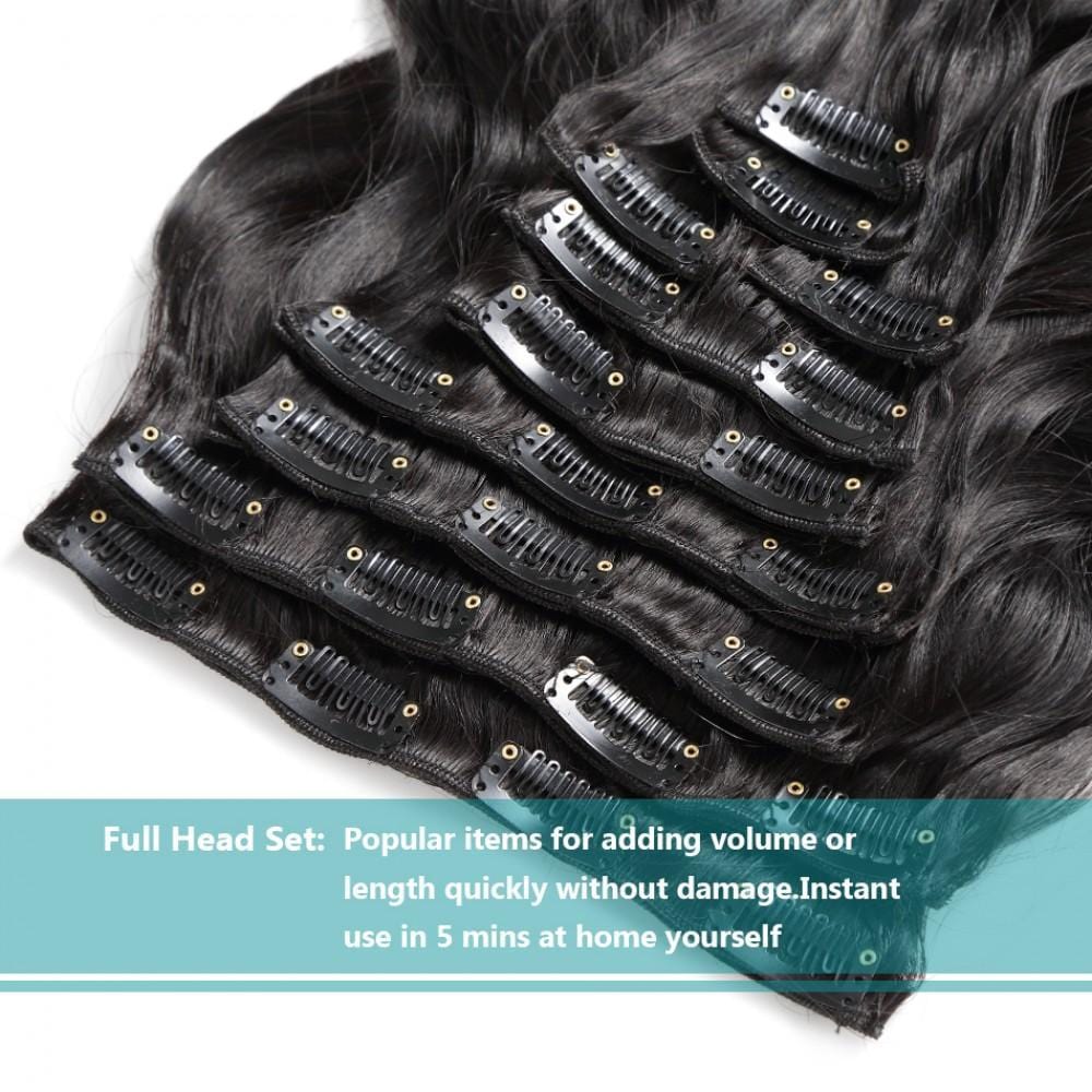 #1B 140G Brazilian Hair Body Wave Clip in Hair Extension 10PSet