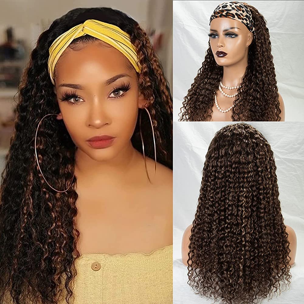 #4/27 Ombre Color Deep Curly Highlight Headband Wig Virgin Human Hair-wigirlhair