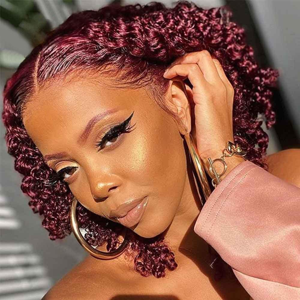 99J Burgundy Deep Curly T-Part Lace Frontal Wig Human Hair Wig - wigirlhair
