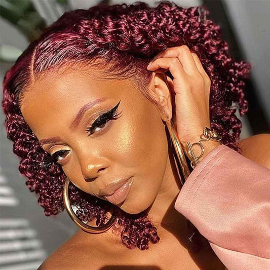 99J Burgundy Deep Curly T-Part Lace Frontal Wig Human Hair Wig - wigirlhair