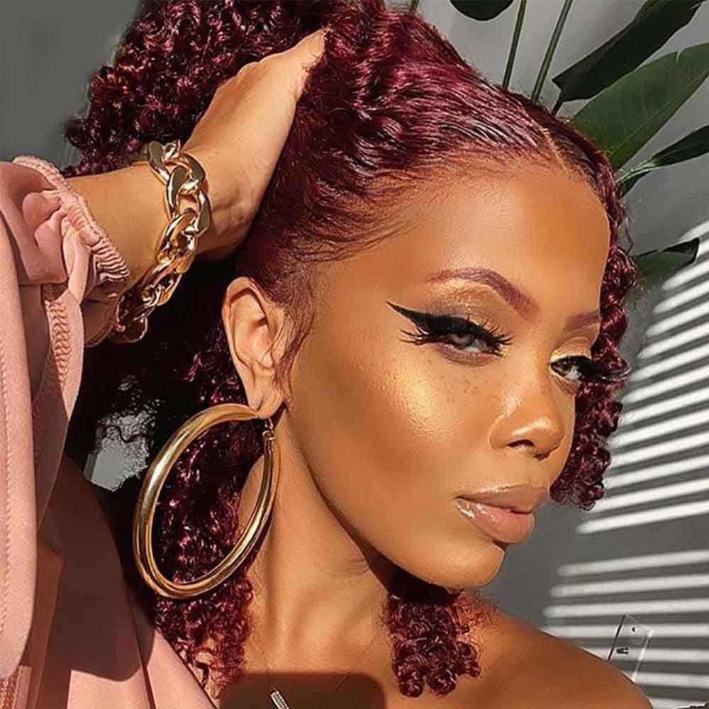 99J Burgundy Deep Curly T-Part Lace Frontal Wig Human Hair Wig - wigirlhair