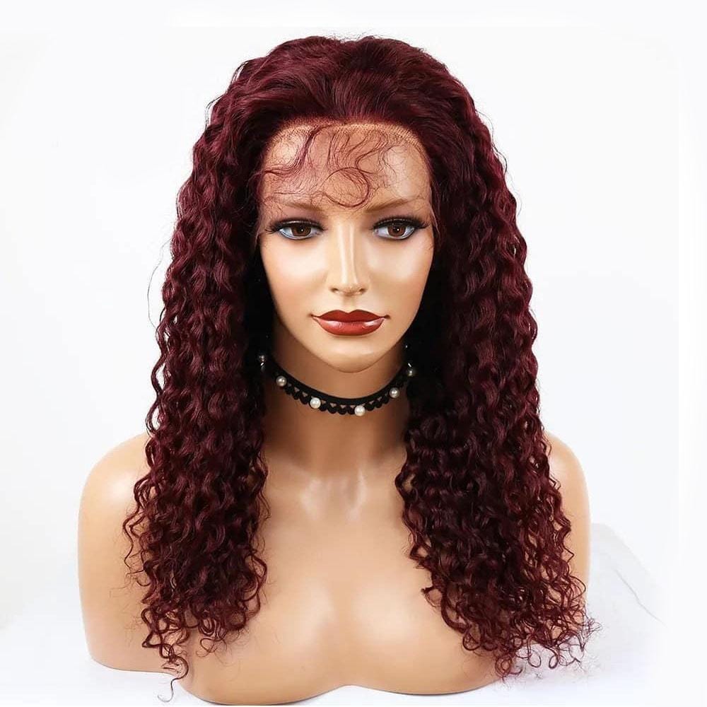 99J Burgundy Deep Curly T-Part Lace Frontal Wig Human Hair Wig - wigirlhair