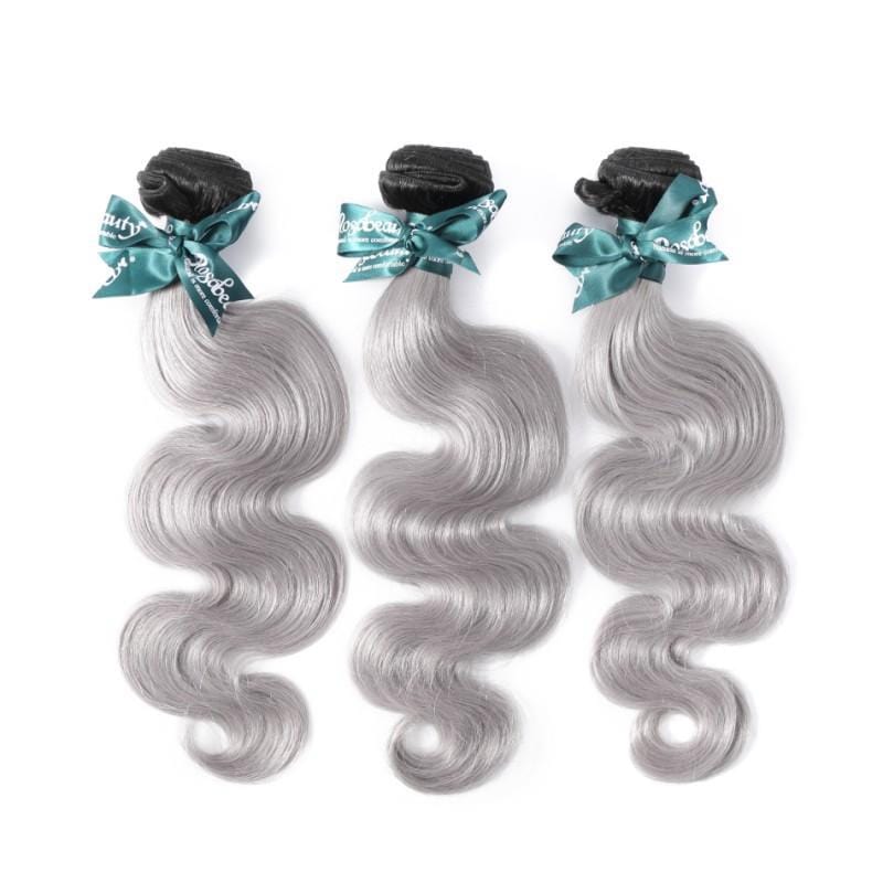 8A Dark Roots T1B/Grey Ombre Grey Straight Hair Bundles 1:9