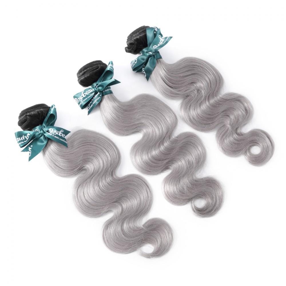 8A Dark Roots T1B/Grey Ombre Grey Straight Hair Bundles 1:9