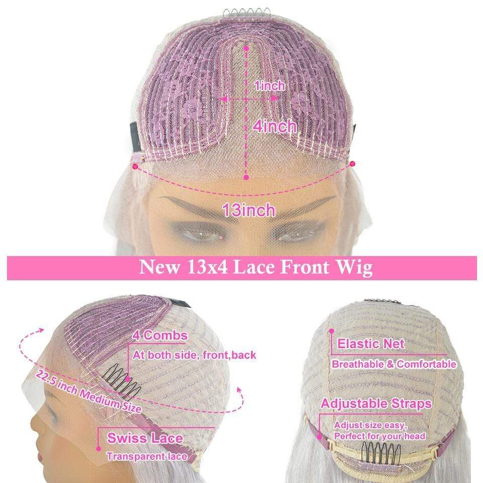 T Part Grey Virgin Hair Straight Lace Frontal Wig - wigirlhair