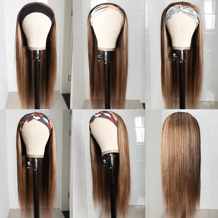 #412 Color Highlight Straight Headband Wigs Virgin Human Hair-wigirlhair