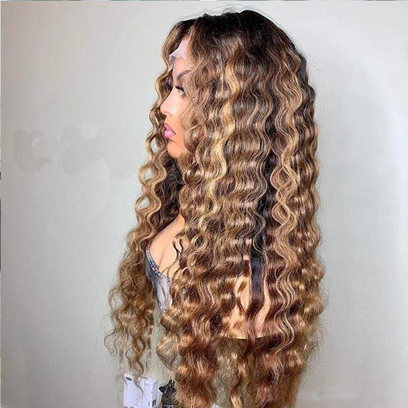 13x4 #4 Highlight Deep Wave Lace Front Wig Virgin Human Hair-wigirlhair