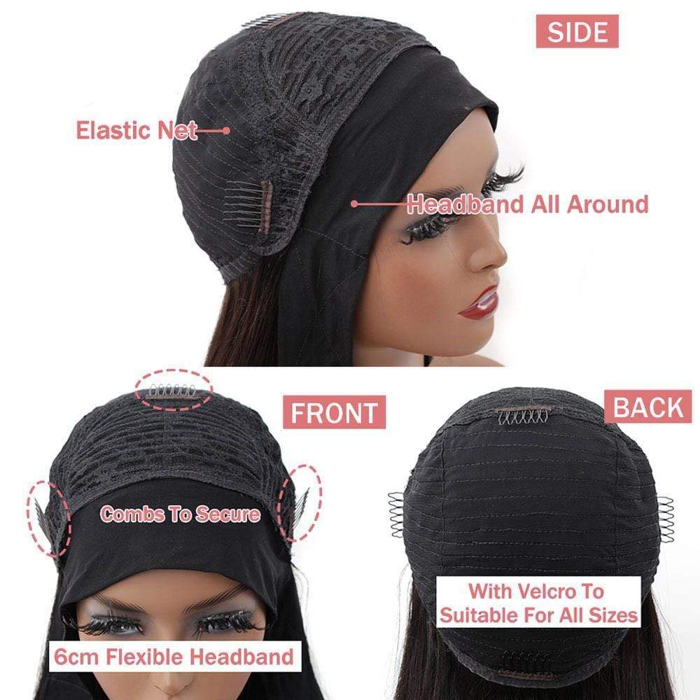 Throw On & Go Kinky Straight Headband Wig Virgin Human Hair(Get Free Headband)