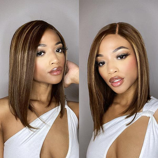#4/27 Straight Bob Lace Wig Ombre Human Hair Silky Blunt Cut - wigirlhair