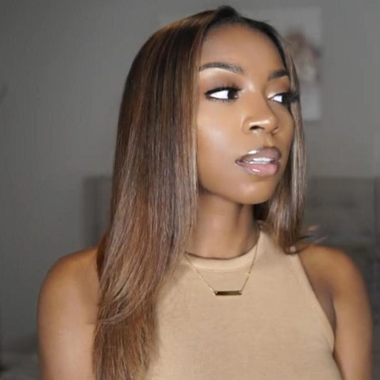 4x4 #1B/412 Highlight Straight Human Hair Lace Front Wig - wigirlhair