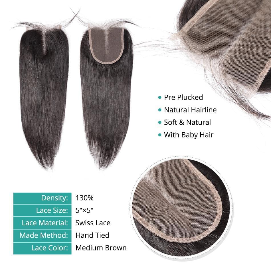 5x5 Transparent Lace Closure Brazilian Virgin Hair Straight - wigirlhair