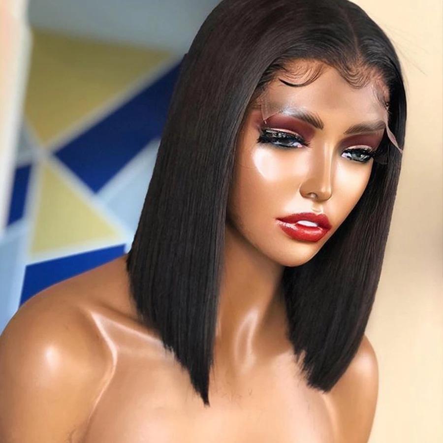 Straight Short Bob Wigs Human Hair Lace Frontal Wig Silky Blunt Cut-wigirlhair
