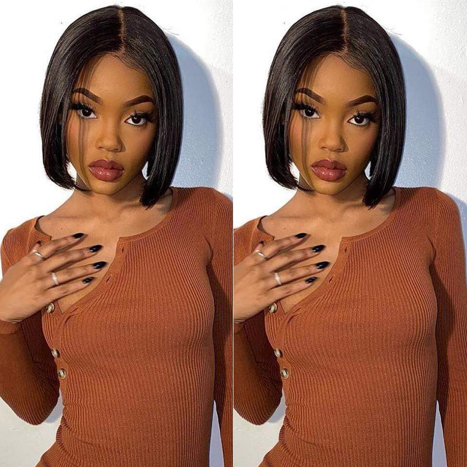 Straight Short Bob Wigs Human Hair Lace Frontal Wig Silky Blunt Cut-wigirlhair